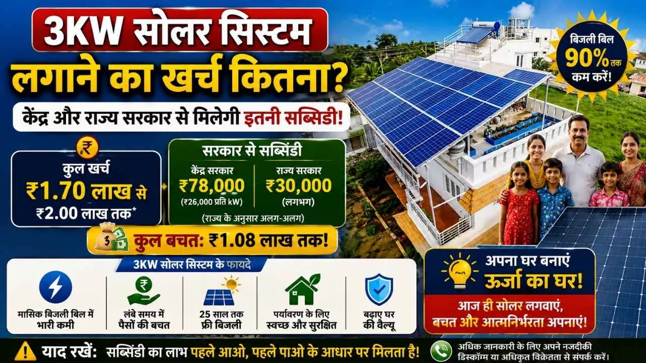 3KW Solar System Cost: कितनी बिजली बनायेगा? जानिए 3 किलोवाट सोलर पैनल लगाने का कुल खर्चा 17 3KW Solar System Cost: कितनी बिजली बनायेगा? जानिए 3 किलोवाट सोलर पैनल लगाने का कुल खर्चा